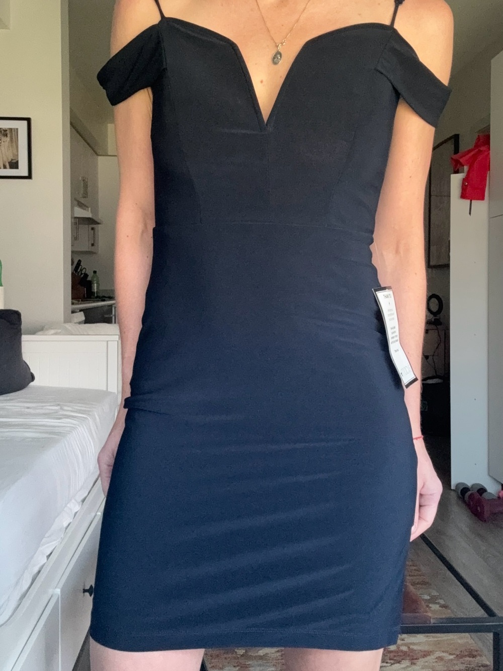 NWT City Studio Navy Blue Off-the-Shoulder Cocktail Dress Size 7⁠